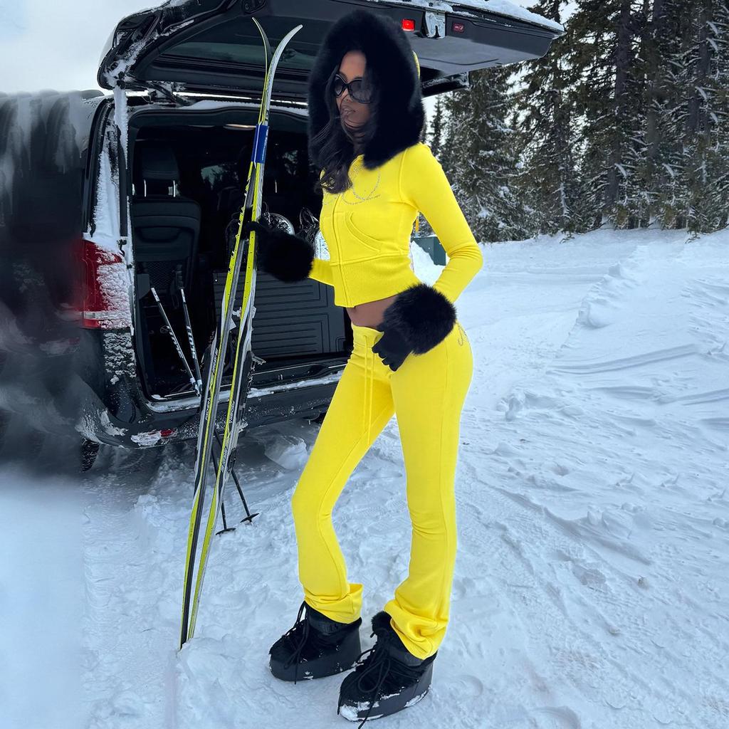 2025 Fall/Winter European Furry Hoodie & Rhinestone Sweatpants Set