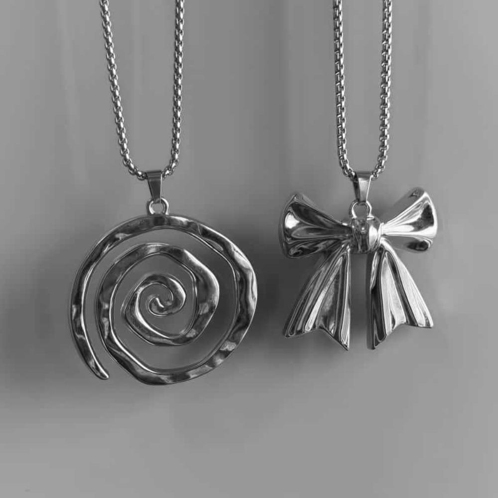 Bohemian Mode Silberfarbe Geometrisches Gewinde Wirbel Symbol Schleife Anhänger Halskette für Männer Frauen Retro Einfacher Strand Schmuck Geschenke