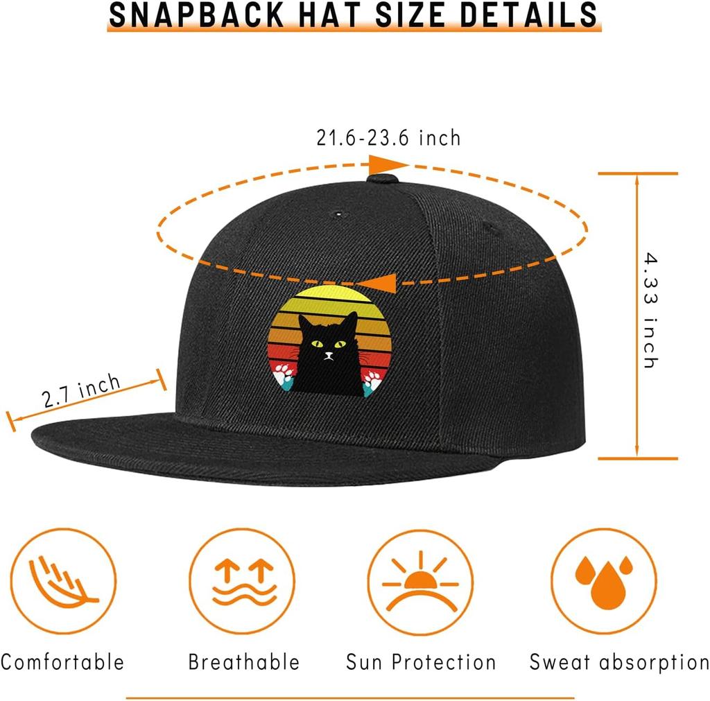 Black Cat Retro Sunset Graphic Baseball Cap Unisex Polyester Snapback Hat Outdoor Adjustable Dad Hat