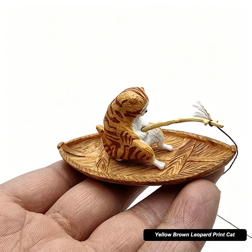 1Pc Creative Cat Fishing Boat Aquarium Ornament Premium Resin Marine Theme Durable Fish Tank Landscape Decor Aquarium Ornament