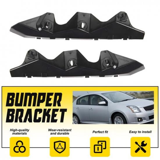Pair Fit Nissan 2009-2012 Sentra SR Front Bumper Brackets Retainer Support Black