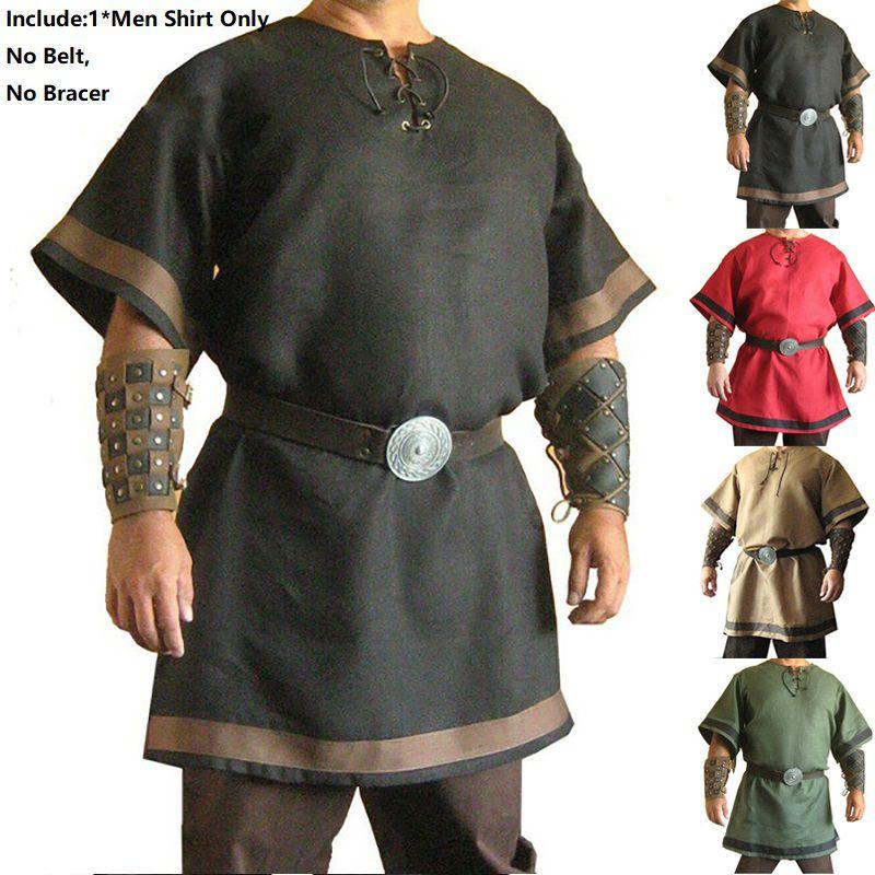 Medieval Norman Viking Costume Short Sleeve Tunic Top For Halloween Parties