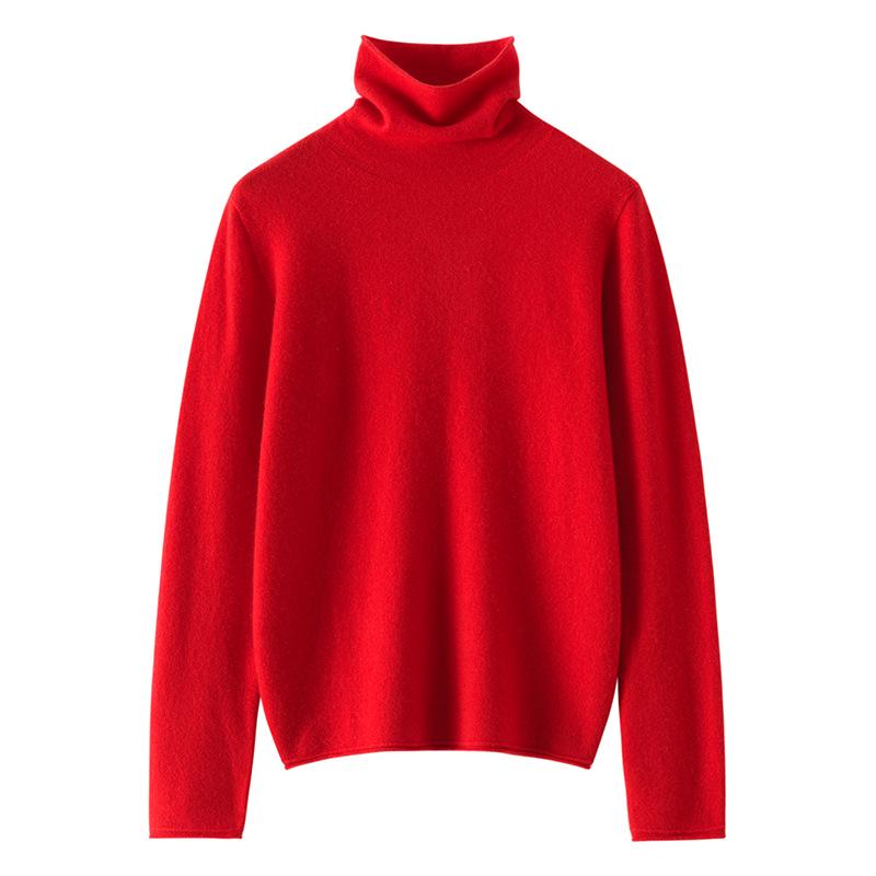 Women’s Cashmere Pile Collar Sweater - High Collar, Knitted, Loose Fit, Slim Inner Layer