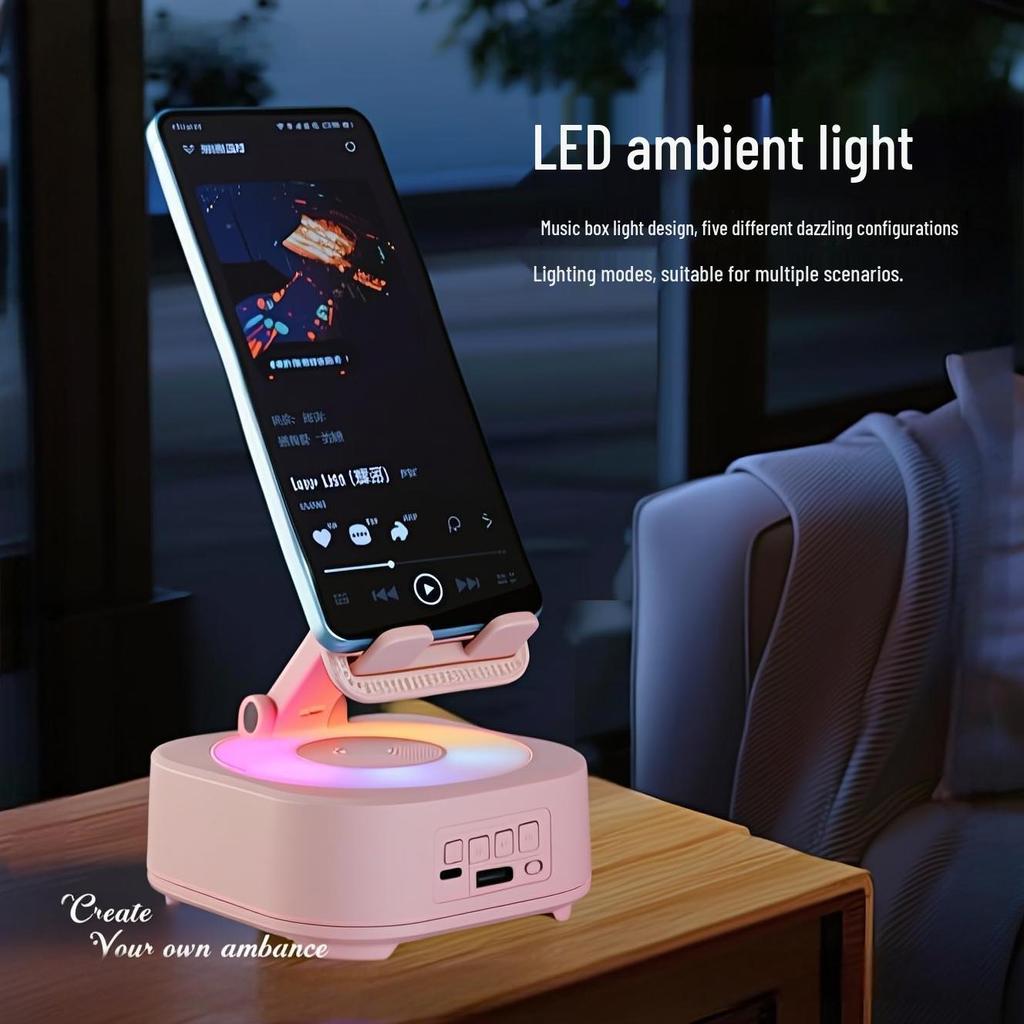 Bluetooth Speaker & Phone Holder with Rotating Stand, Cool Lights, Adjustable Height, and Large Volume