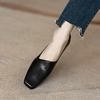 Square head single shoes women's 2025 new loafers spring French medium heel thick heel commuter high heels