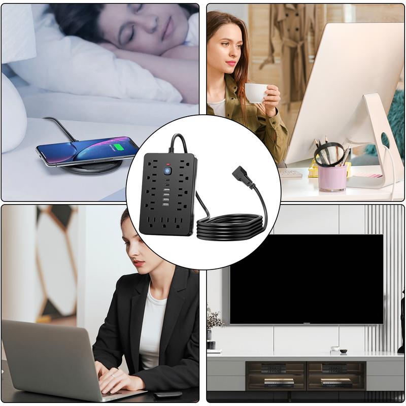 17-in-1 Plug Outlet Extender Power Strip With USB Port Switched Socket 11 Outlets 4 USB 2 Type-C Ports Multiple Security Protect