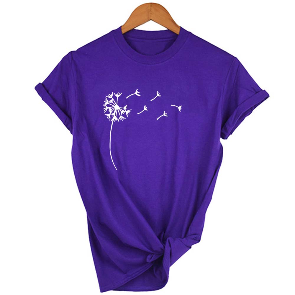 Wildflower Dandelion Print Women T Shirt O Neck Short Sleeve Cotton Tshirt Casual Summer Female Girl