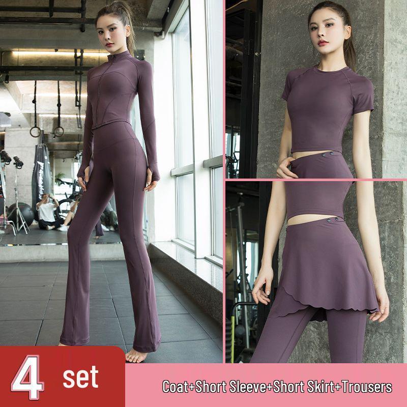 Women's Morning Run Yoga Set: Hip-Covering Skirt & Slimming Flared Pants