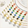 Women Flower Charms Bracelet 18K Gold Plated, Stainless Steel Lucky Flower Link Wrist Jewelry Birthday Gift