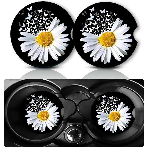 Car Coasters for Cup Holders,2 PCS Universal Non-Slip Black Leopard Print Car Coasters,2.75" Rubber Mat,Leopard Cars Accessories Cup Drink Holder