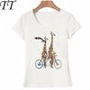 New Animal Cartoon Summer Women Tshirt the Giraffes Love To Venture Out On the Tandem Bicycle TShirt Maiden Tops Ladies Tees