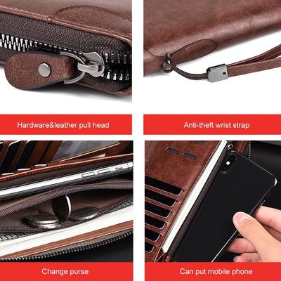 Men's Long Zipper Wallet High Quality Pu Leather Wallet for Men RFID Blocking Business Clutch Bag Credit Card Holder Purse Man