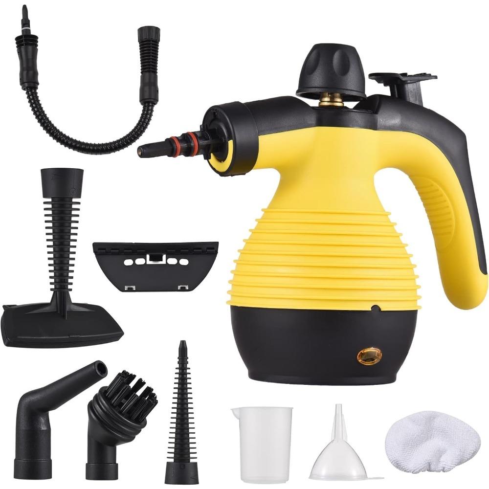 Pulitore a Vapore Portatile, Macchina Multifunzione per Pulizia a Vapore ad Alta Temperatura Pressurizzata da 1050W con 9 Pezzi di Accessori, 110V (Giallo1)
