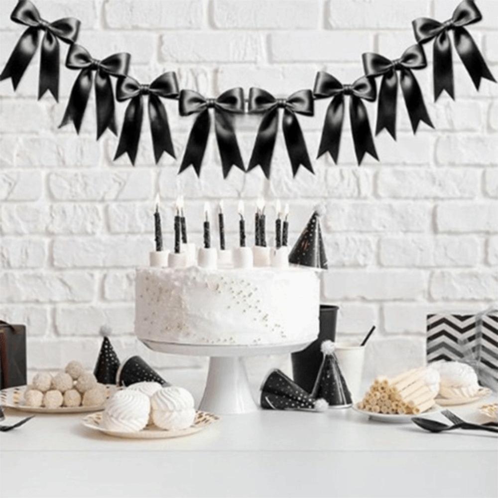 1set Satin Bowknot Banner Baby Shower Decoration Bowknot Garland Ins Christmas Ribbon Home Ornament чёрный