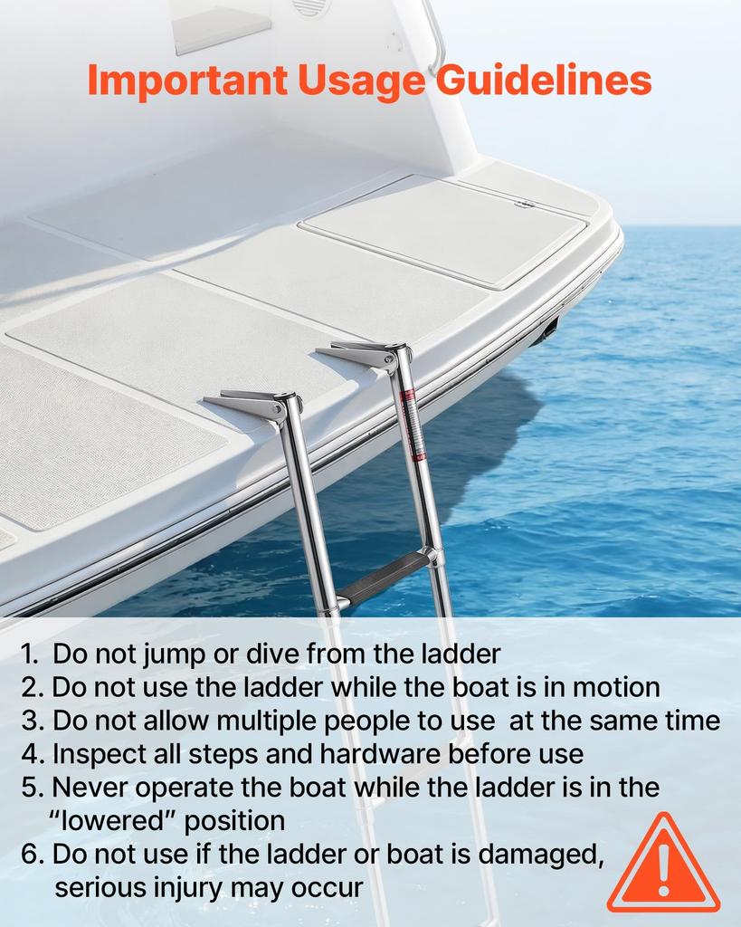 VEVOR Boat Ladder, 4 Steps, Stainless Steel Telescoping Folding Swim Deck Ladder for Rear Entry Inboard