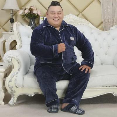 Meijiyun Vinterflanell Pyjamasett for Menn - 5XL Store Størrelser, Tykk Krage, Langermet