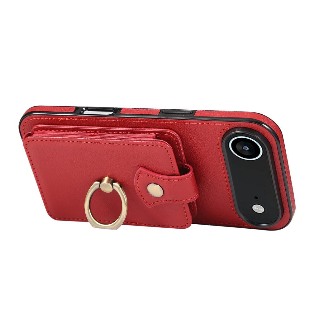 For iPhone Air Case Card Holder Ring Kickstand TPU + PU Leather Phone Cover with Long Strap