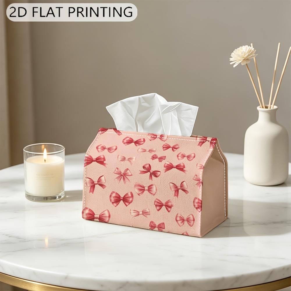 2D Flat, 1pc Valentine'S Day Pink Bow Paper Towel Box - Lightweight Portable Rectangular Tissue Dispenser for Home, Car, Travel, Office - Compact Tiss
