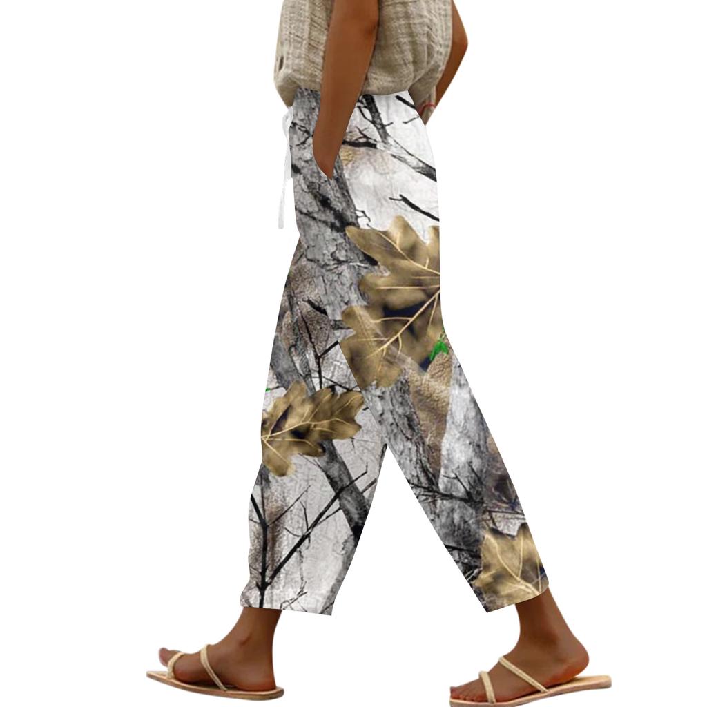 Women's fashion printed drawstring pocket elastic waist casual pants