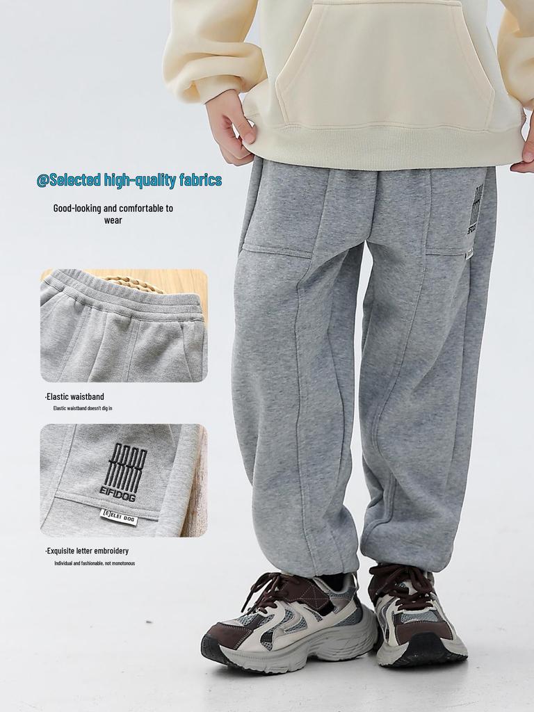Boys' Plush Fleece Sweatpants - 2025 Autumn/Winter Collection: Thick, One-Piece, Loose Fit for Older Kids