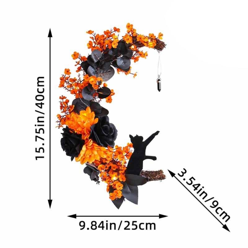 Halloween Moon Cat Wreath Simulation Hanging Pendant Autumn Rustic Crafts Spooky Halloween Decorations for Home Party