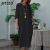 Fashion Summer Spring Solid Color Print 3/4 Sleeves O-Neck Casual Dresses