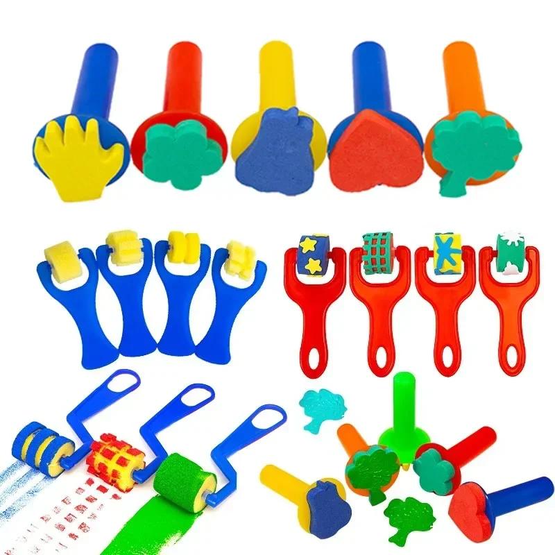 Children DIY Graffiti Sponge Brush Set Drawing Toys Broom Shaped Seal Sponge Brush Art Brush Enlightenment Puzzle Gift Kids Toys