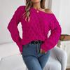 Herbst Winter Lässig Hohl Ein-Schulter Laternenärmel Strickpullover Damenbekleidung