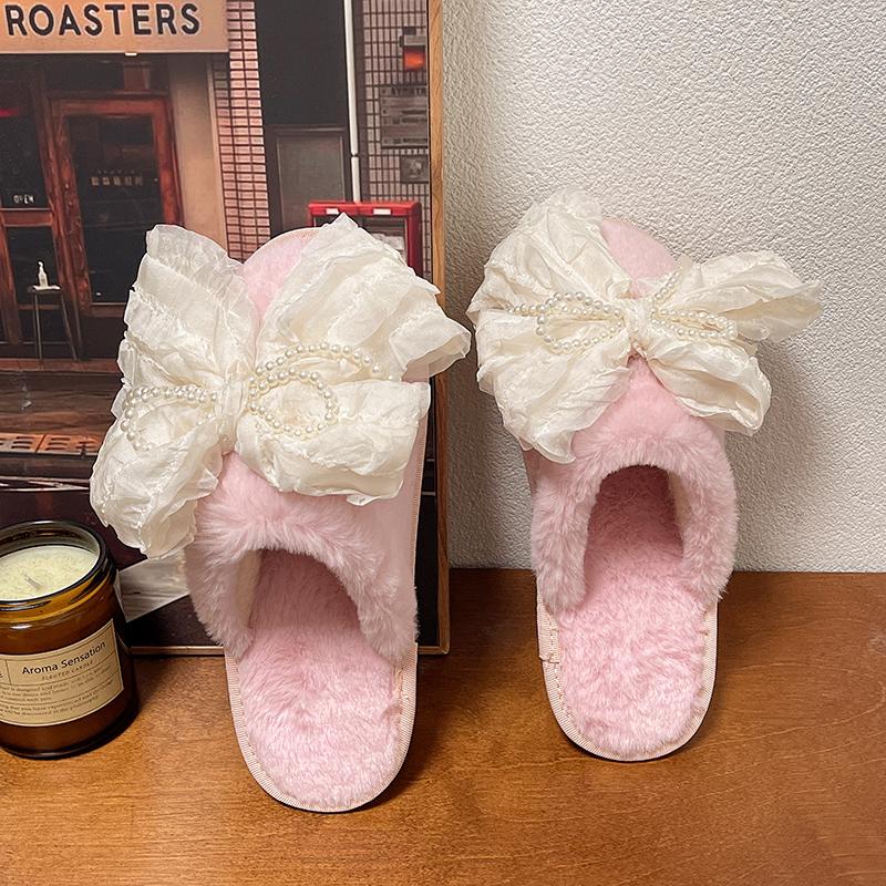 Fashion 2024 Winter Bow Ladies Home Slippers Casual Cute Comfortable Baotou Flat Slippers Fashionable Soft Women's Shoes Chanclas Mujer