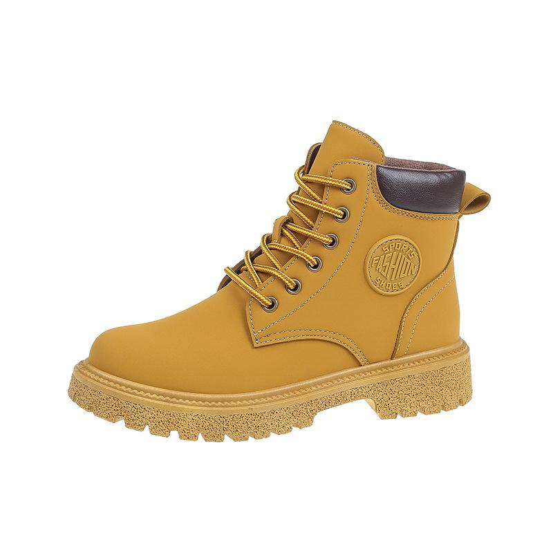 Lokomotiv Retro Martin Stiefel Damen Herbst Britischer Stil Vielseitige Große Gelbe Stiefel Leder Dicksohlige Kurze Stiefel