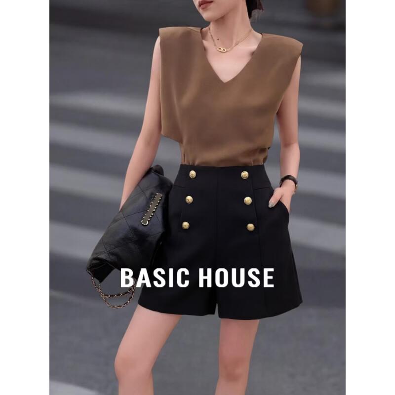 

Basic House Women s Casual High-Waist Suit Shorts L