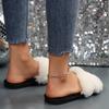 Leisure Furry Slippers Woman Slis Casual Fur Flat Heels Shoes Woman Bling Winter Autumn Slippers Plus Size