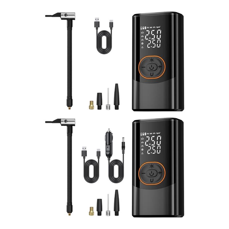 Fast Electric Air Inflator Compressor Pump For Car Bicycles Tires Wireless Charging Auto Stop And Emergency LED Light
