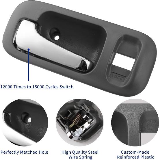 82216 Front Driver Side Interior Door Handle For Honda CR-V 1997 1998 1999 2000 2001,Replaces 72164-S10-A11ZA, Gray Housing With Chrome Lever