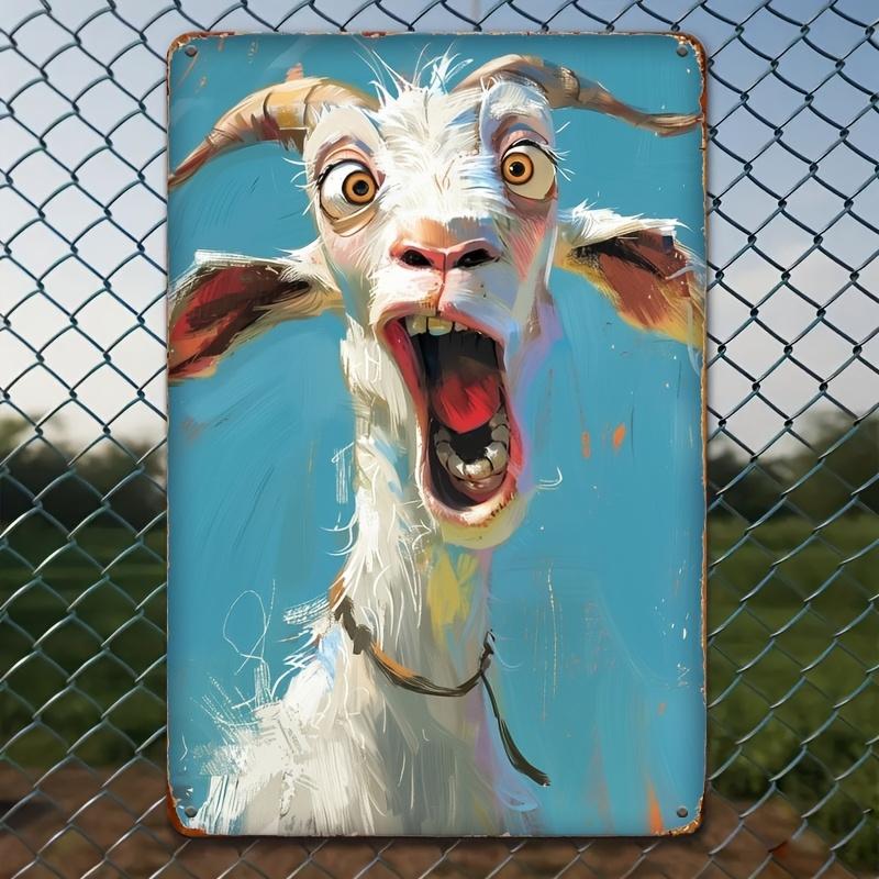 High Definition Tin Metal Sign Wall Art Vintage Retro Screaming Goat Pop Art Animal Portrait with Exaggerated Expressive Fa 20x30cm(7.8x11.8inch)