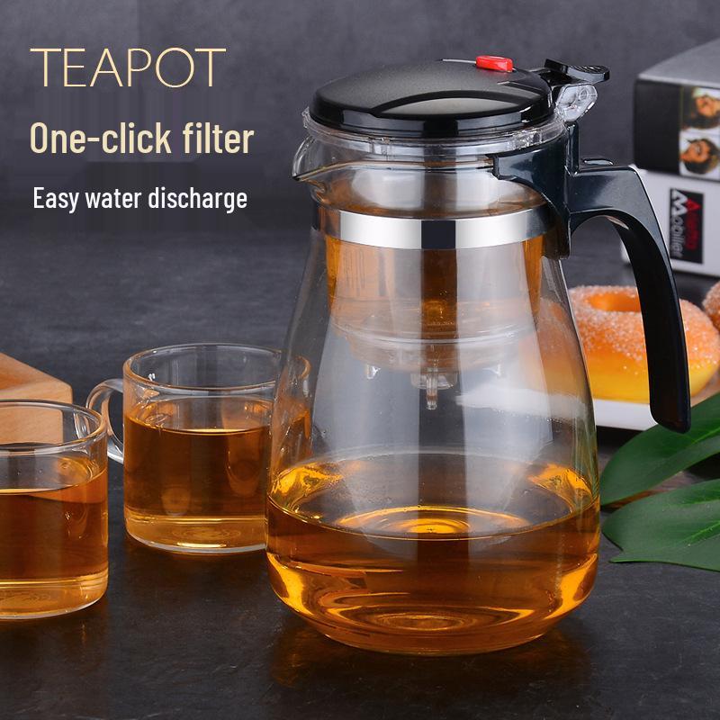 Elegant One-Button Glass Teapot with Tea and Water Separation and Custom Logo