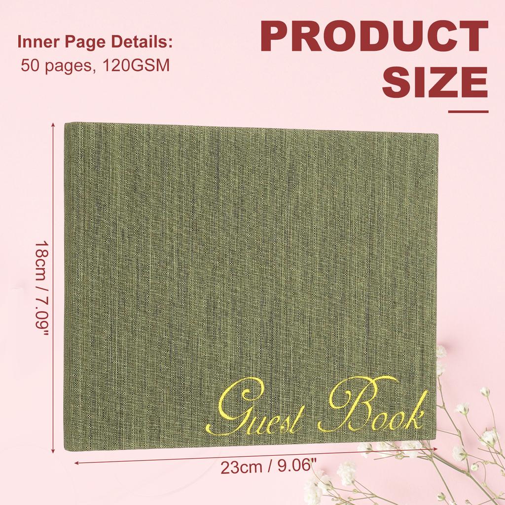 Elegant Fabric Cover Guestbook 23x18cm Wedding Guest Book Stylish Sign in Book with 50 Blank 120GSM Paper for Reception Birthday