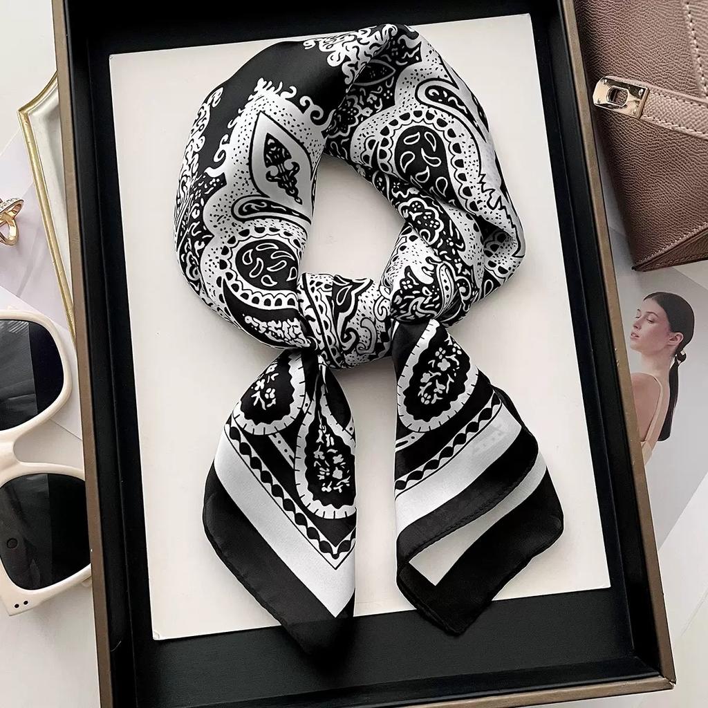 New Silk Square Scarf Women Retro Paisley Cashew Print Neckerchief Female Foulard Head Hijab Hairband Soft Neck Bag Ribbon Satin