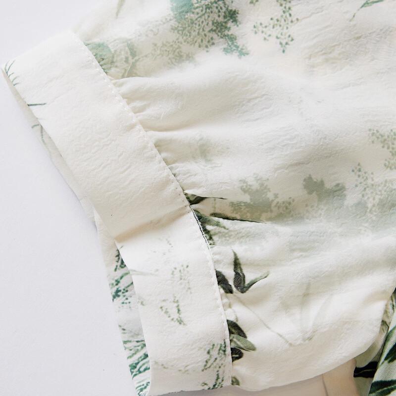 Pasite Summer New Chinese Style Printed Tie-Waist Lapel Shirt Dress