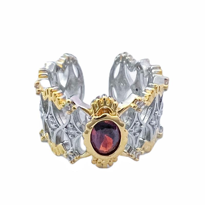 Italian Woven Gold Lace Lace Two-Color Gold With Diamonds Red Treasure Color Treasure Ring Brati Open Ring Women