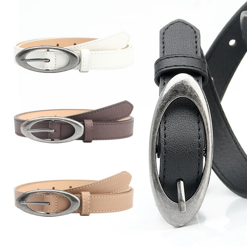 Modern Womens Leather Waist Belt With Silver Alloy Pin Buckle For Daily Wear