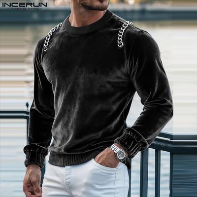 Herren Rundhals Langarm Glitzer Lässig Party T-Shirts Oberteile