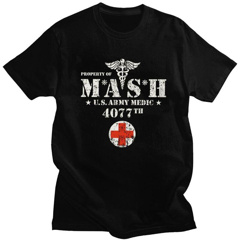 Custom Vintage Mash Tv Show Tshirts for Men Short Sleeves Casual T Shirt Cool Tshirts Loose Fit 100 Cotton Tees Gift