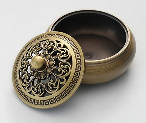Ansimple Incense Burner Incense Incense Burner Plate Incense Holder Round Incense Burner Copper Incense Burner Copperware Antique Style with Lid