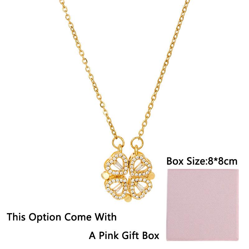 Lucky Four-leaf Clover Necklace Women Magnet Heart Pendant Necklace Clavicle Chain Charm Wedding Jewelry Anniversary Gift