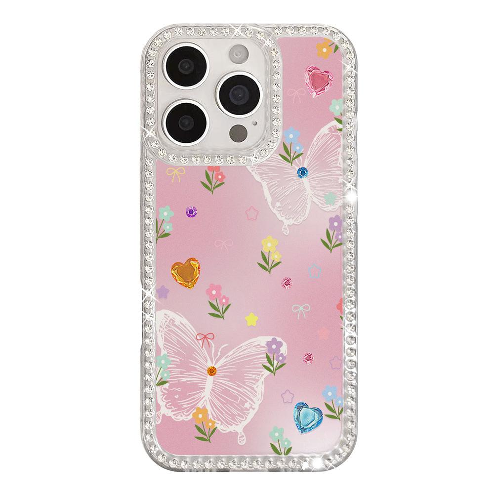 ins smudge butterfly small flower for apple 17promax flash drill mobile phone case iPhone16 large hole 15