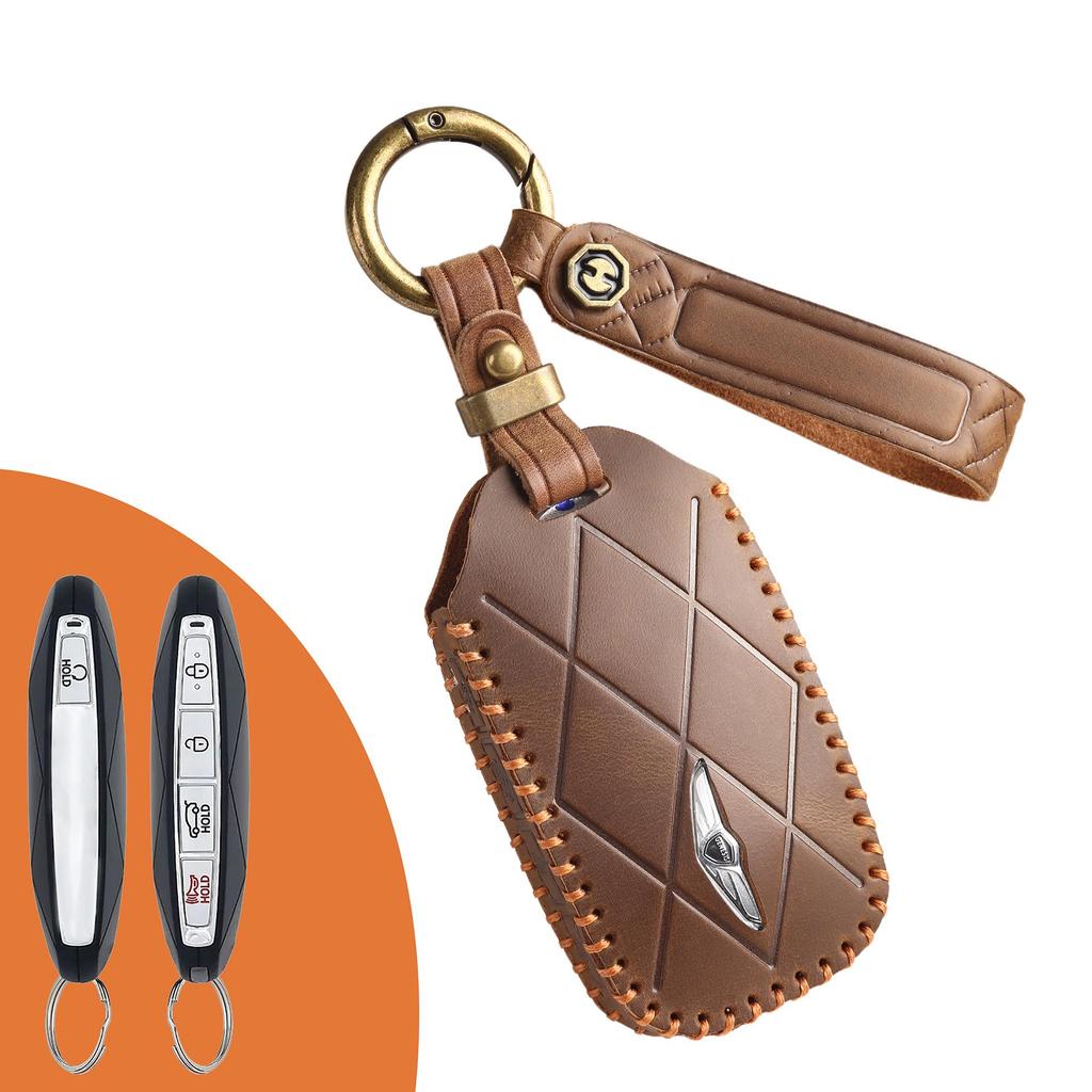Retro Genuine Leather Key Cover for Genesis GV60/GV90
