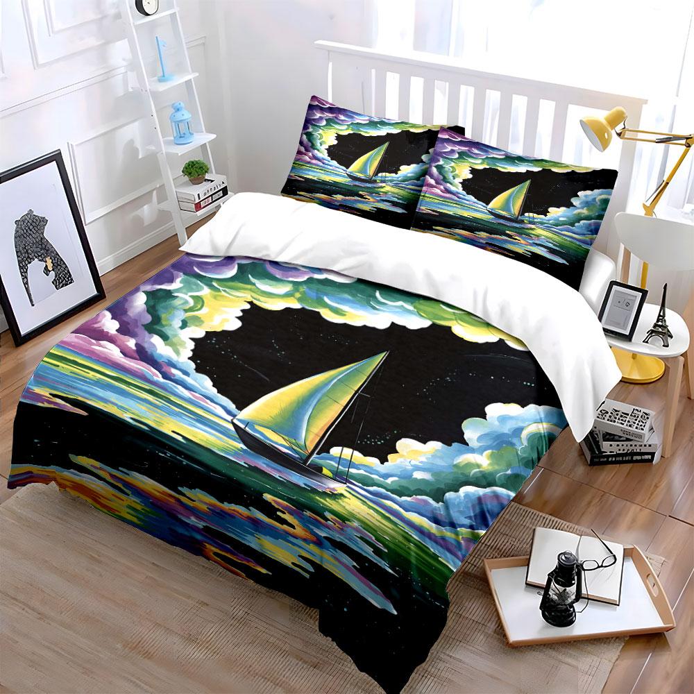 Sailboat with colorful clouds. Bedding sets Duvet cover sets Duvet covers Pillowcases(1 * Duvet Cover 2 * Pillowcases without duvet insert)