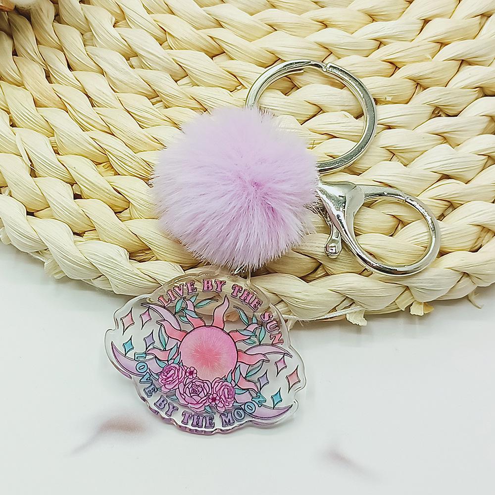 Acrylic Faux Rabbit Fur Halloween Keychain Alien Butterfly Women Key Ring Tarot Card Elk Keychain