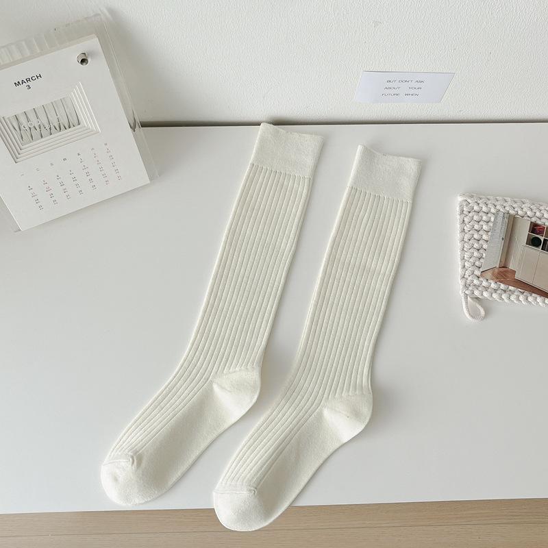 

Stockings Children S Double-Needle Striped Calf Socks Daytide And Knee Socks Simple Solid-Color Casual Stockings One size fits all молоко, білий колір